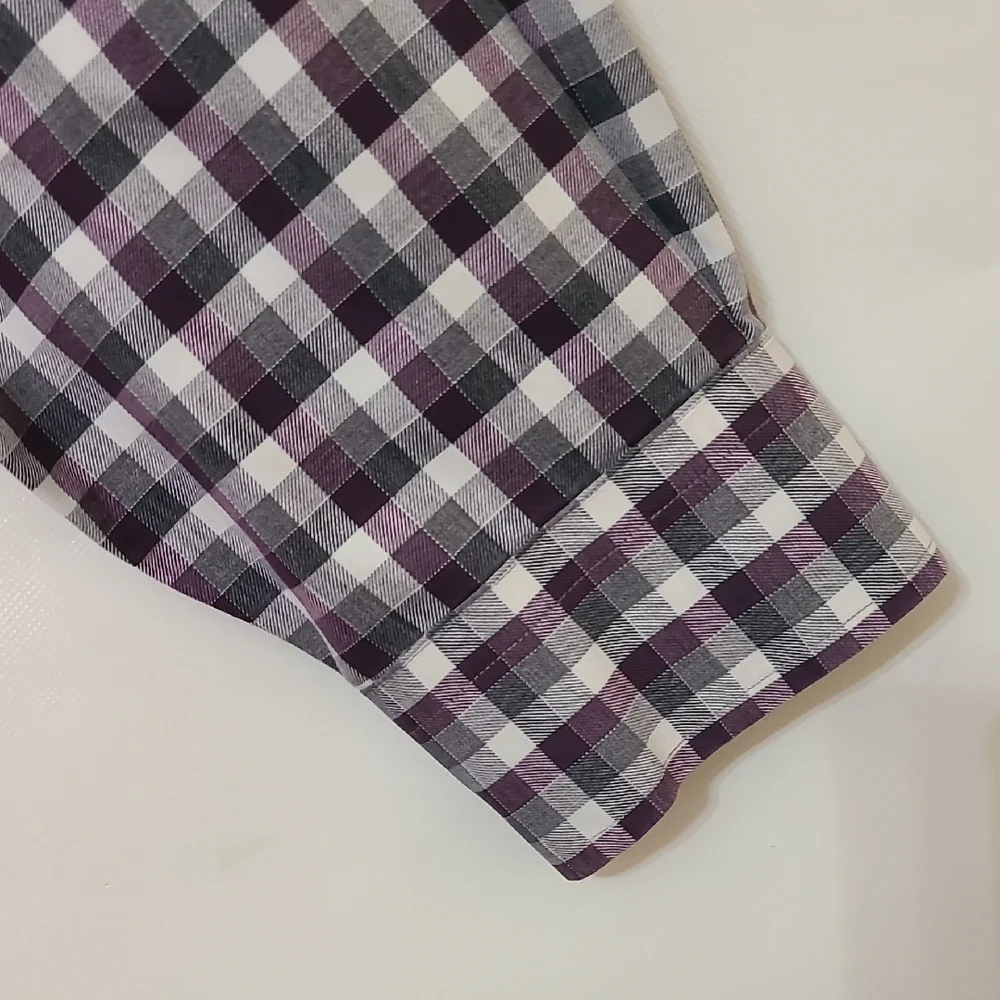 Jos A Bank Men's Purple and Gray Plaid Long Sleeve Button‎ Down Shirt - Size XL
